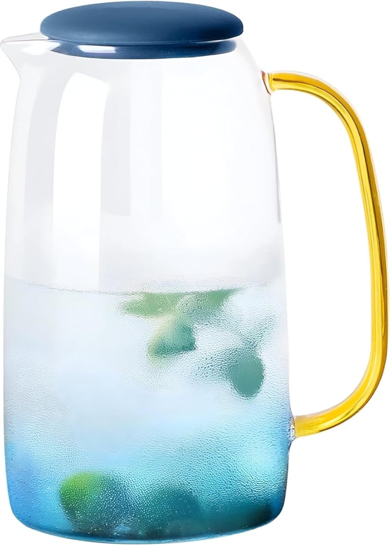 إبريق زجاجي - إبريق أنيق لتقديم الماء والمشروبات مصنوع من زجاج البوروسيليكات الكريستالي الشفاف، مزود بمقبض، مناسب للمشروبات الباردة والساخنة، وعصير الليمون، والشاي، والنبيذ، والمشروبات المنعشة للاستخدام المنزلي أو التجاري